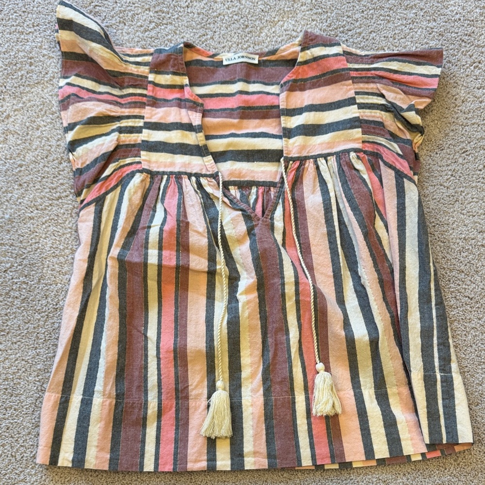 Ulla Johnson Pink and Gray Striped Top
